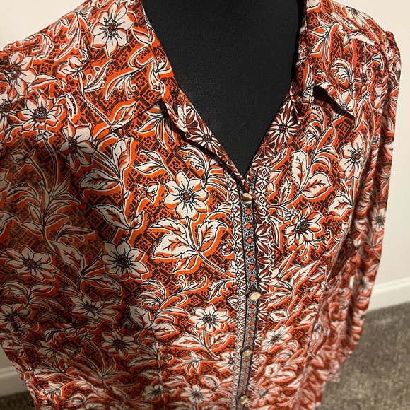 Donna Ricco Women's Printed Maxi Shirtdress DR52378 Rust Multi Orange size 12 - Picture 7 of 9